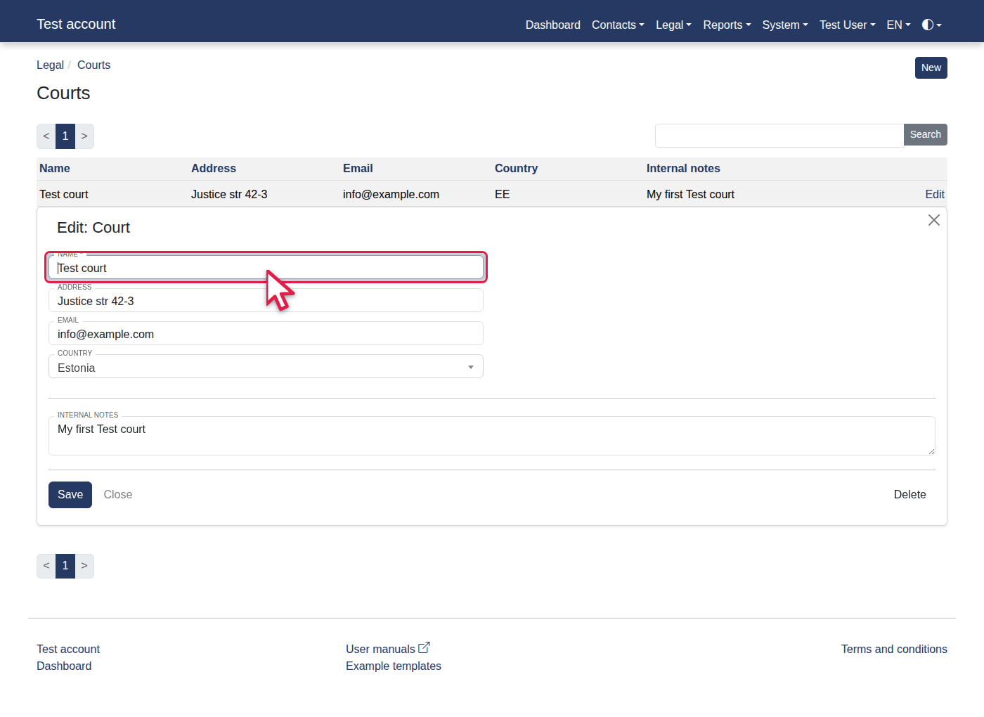 How to manage a court info? — 11