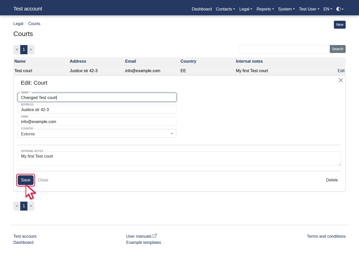 How to manage a court info? — 12