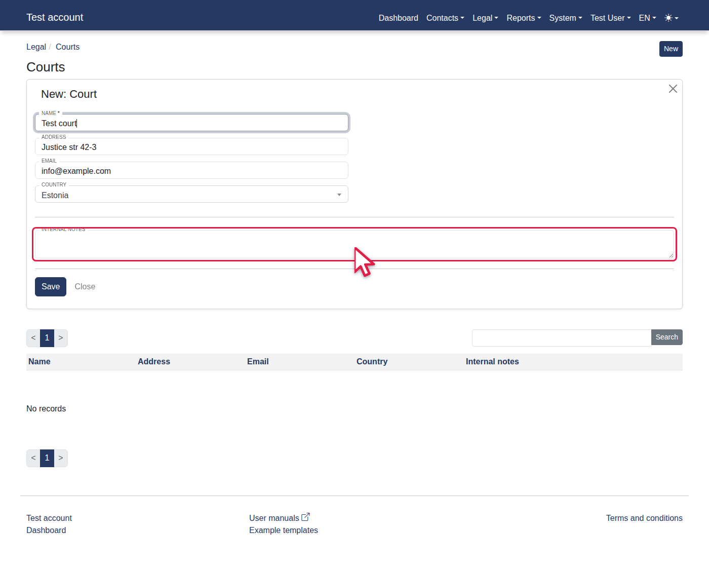 How to manage a court info? — 7