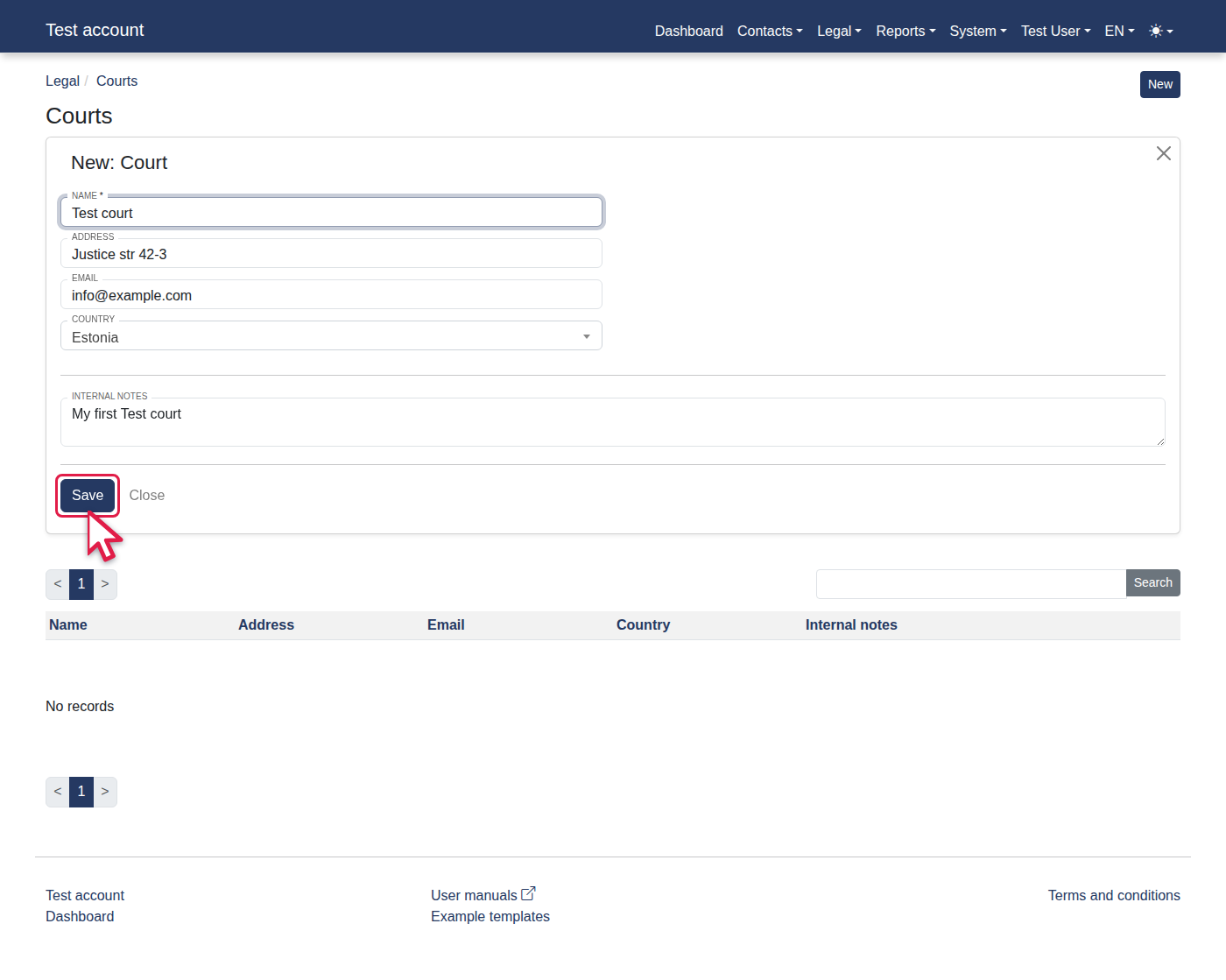 How to manage a court info? — 8